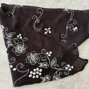 Gap Brown Flower Embroidery Rayon Large Rectangle Scarf